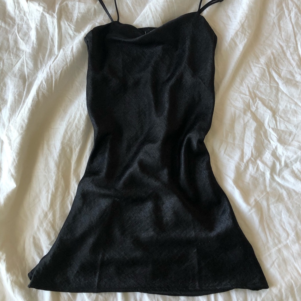 Lulus cowl neck black silk dress